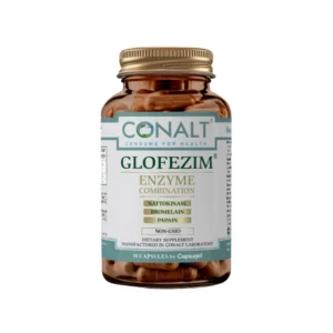 Conalt Glofezim bottle (30 capsules) listing enzymes Nattokinase, Bromelain, and Papain.