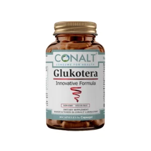 CONALT Glukotera Glucose Support Supplement bottle with red arrow icon