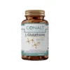 Conalt L-Glutathione bottle (30 capsules) featuring the Setria® logo and chemical structure molecule graphic.